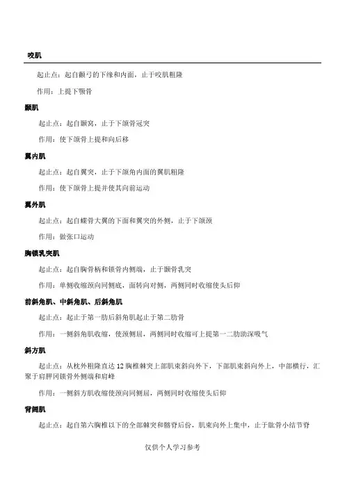 人体解剖学肌肉起止点及作用
