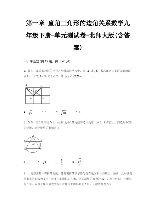 第一章 直角三角形的边角关系数学九年级下册-单元测试卷-北师大版(含答案)
