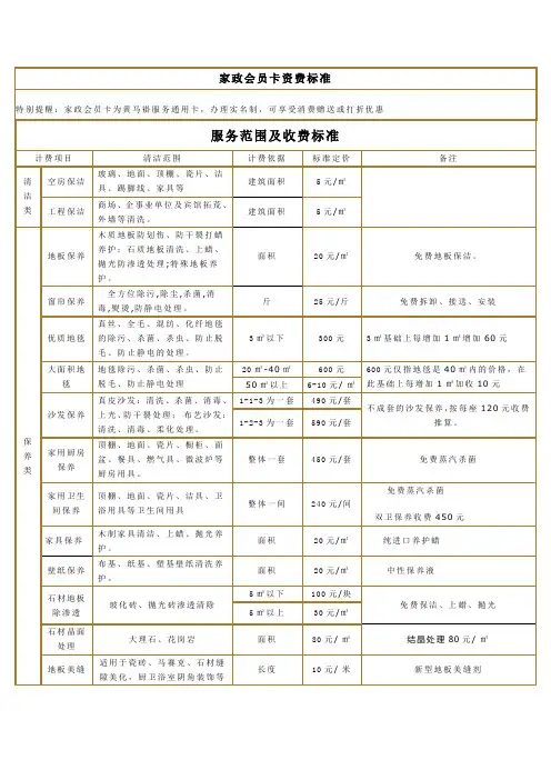 家政服务收费标准