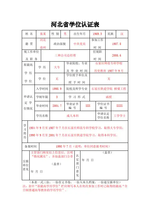学历认证样表