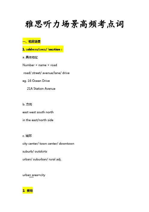 雅思听力高频高频高频!!!场景考点词