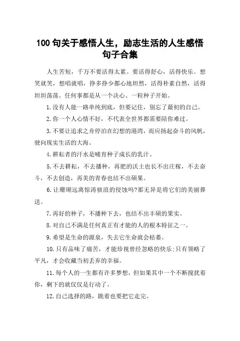 100句关于感悟人生,励志生活的人生感悟句子合集