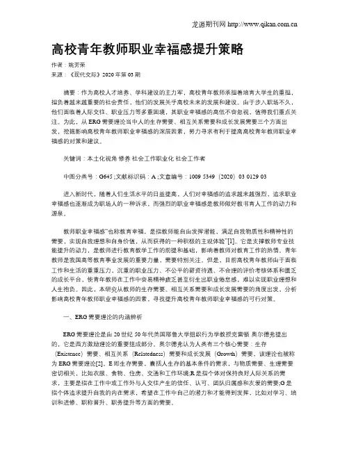 高校青年教师职业幸福感提升策略