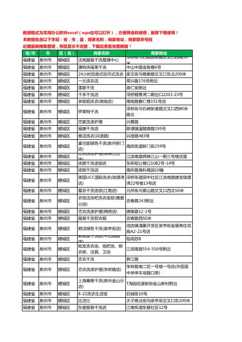 新版福建省泉州市鲤城区洗衣店工商企业公司名录名单黄页大全40家