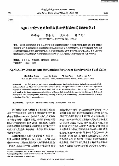 AgNi合金作为直接硼氢化物燃料电池的阳极催化剂