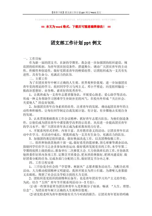 【推荐下载】团支部工作计划ppt例文-word范文 (2页)
