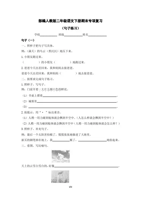 部编人教版二年级语文下册期末专项复习—句子练习(附答案)
