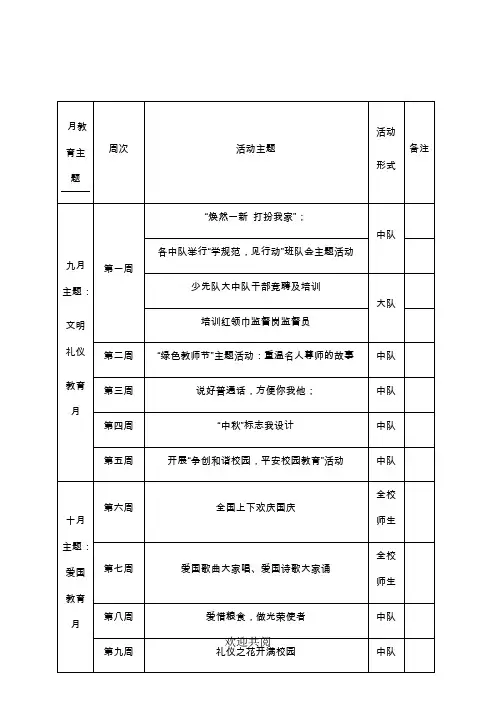 少先队活动行事历
