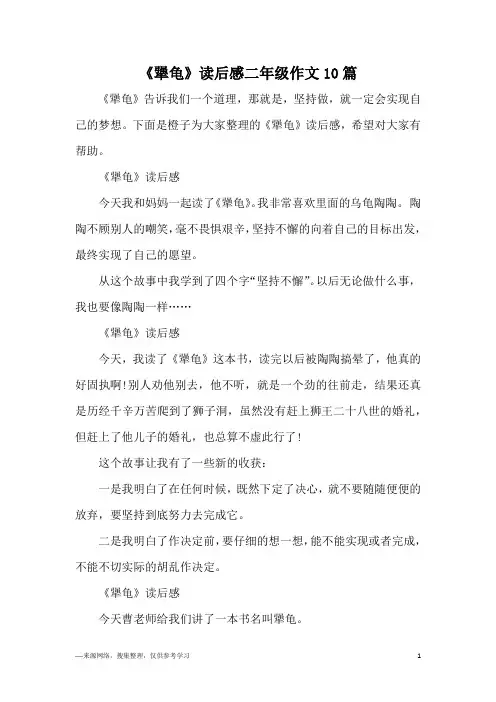 《犟龟》读后感二年级作文10篇
