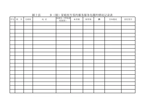 家庭医生签约履约服务情况记录表