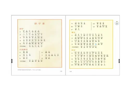 一年级语文上册识字表