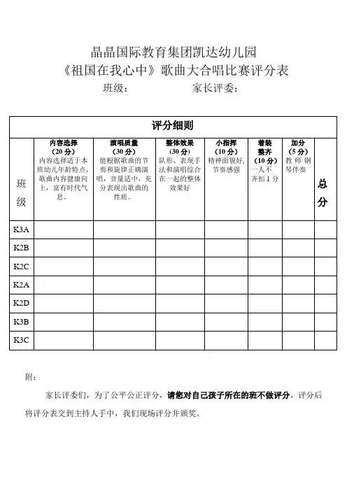 国庆节大合唱比赛评分表Microsoft Word 文档