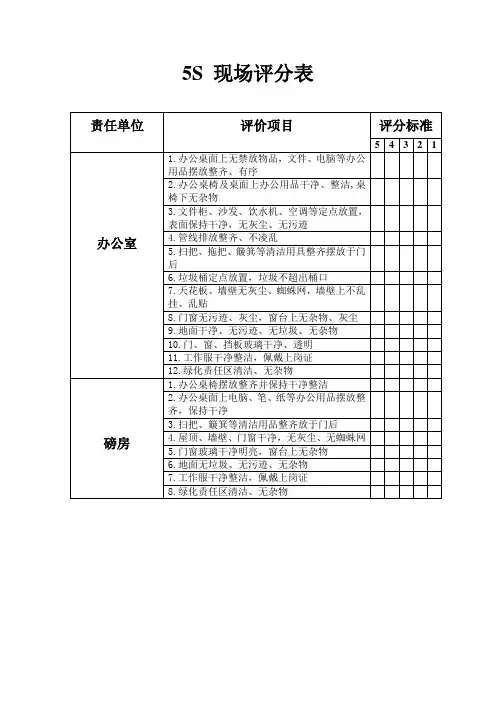5s现场评分表