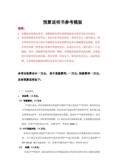 预算说明书参考模版