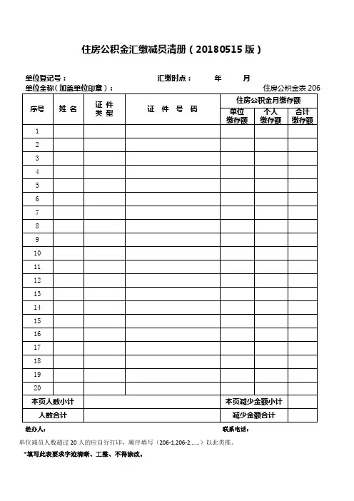 住房公积金汇缴减员清册(20180515版)