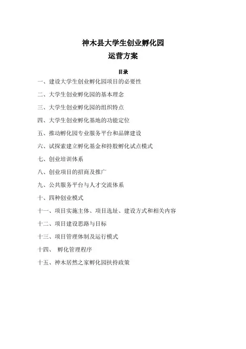创业孵化器建设方案
