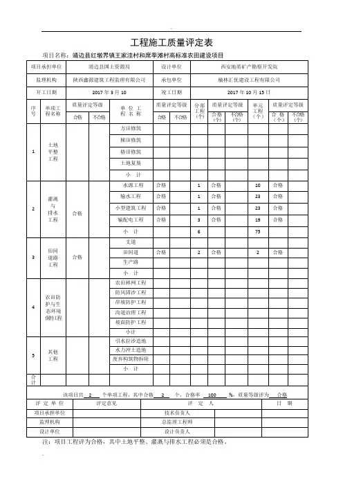 工程施工质量评定表
