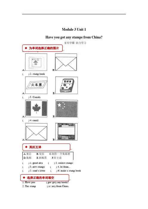 六年级上册英语一课一练-Module 3 Unit 1 Have you got any stamps from China｜外研社(一起)(含答案)