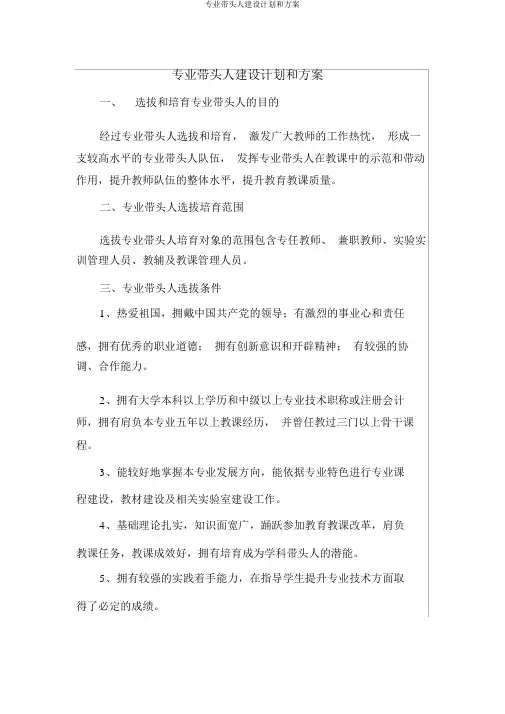 专业带头人建设计划和方案