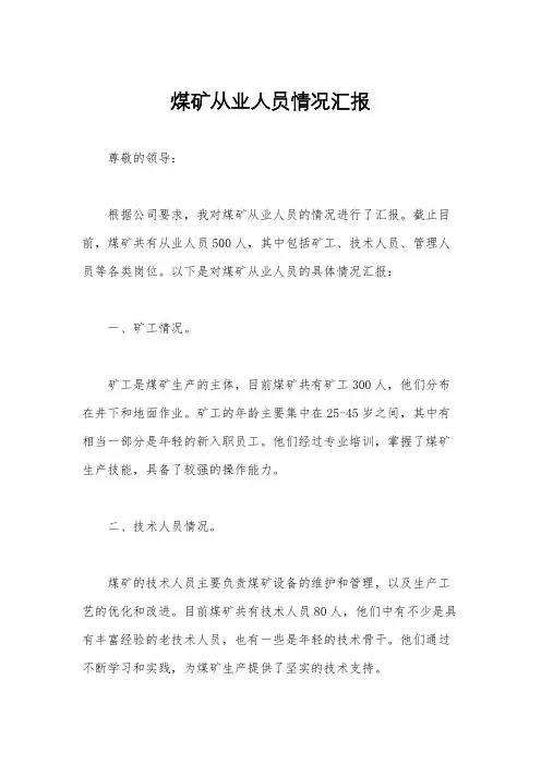煤矿从业人员情况汇报