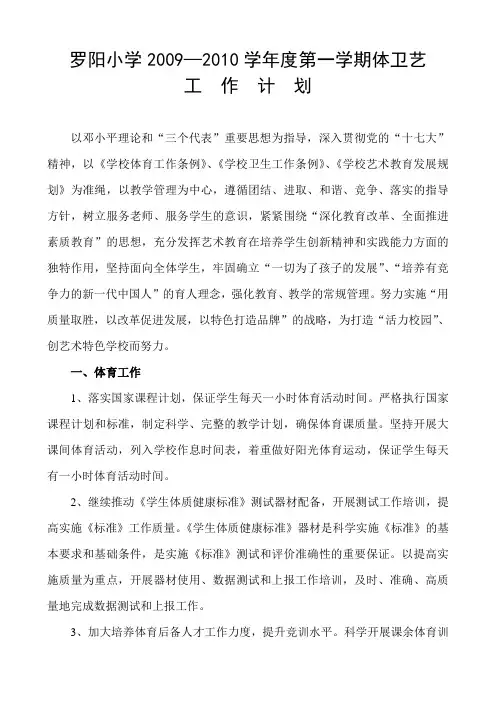 体育卫生艺术工作计划
