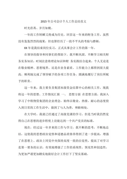 2015年公司会计个人工作总结范文