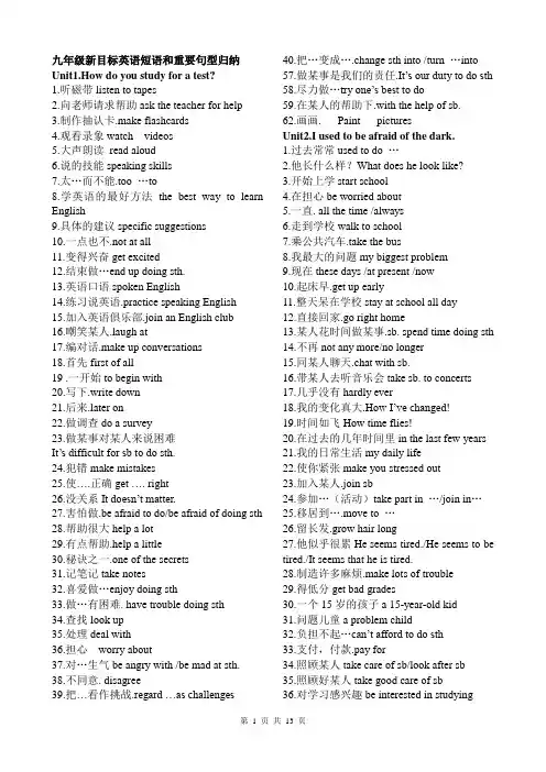 九年级新目标英语短语和重要句型归纳(Unit 1-10) (2)