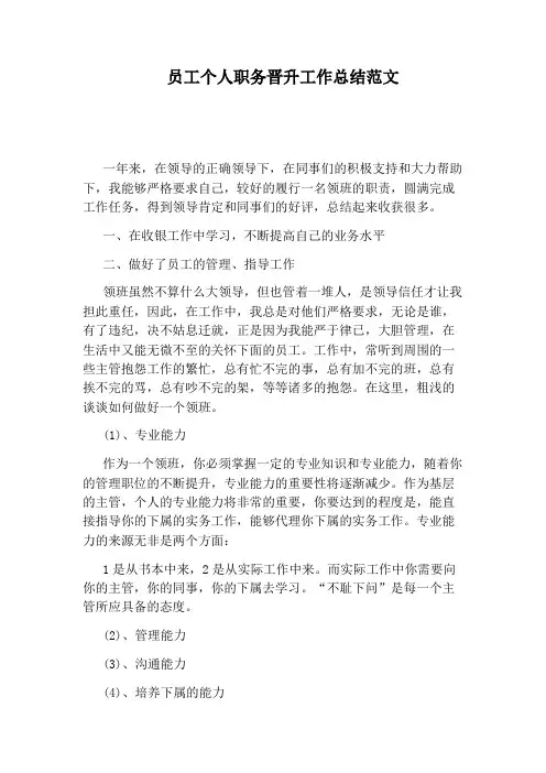 员工个人职务晋升工作总结范文