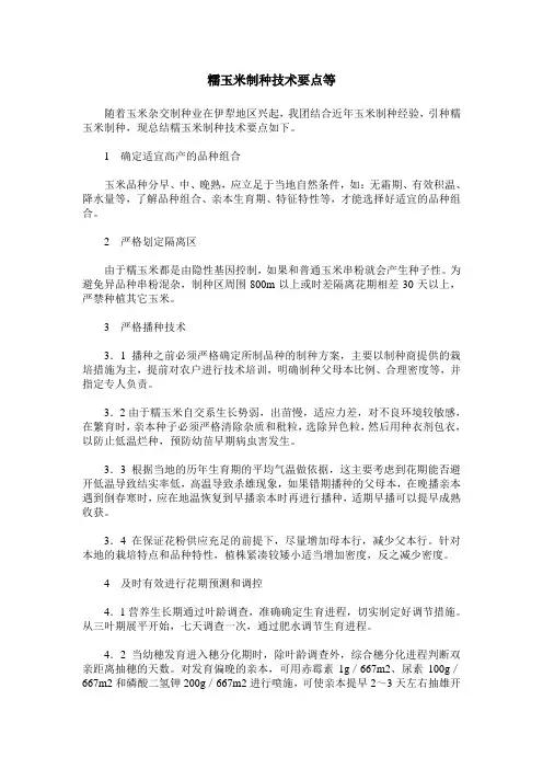 糯玉米制种技术要点等