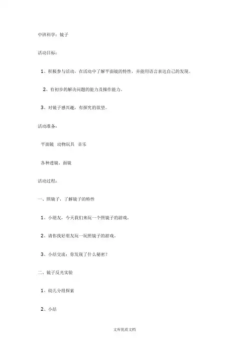 幼儿园教案设计中班有趣的镜子
