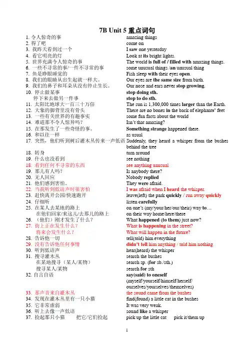 7B Unit 5重点词句