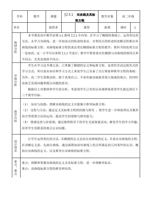 双曲线及其标准方程课件22