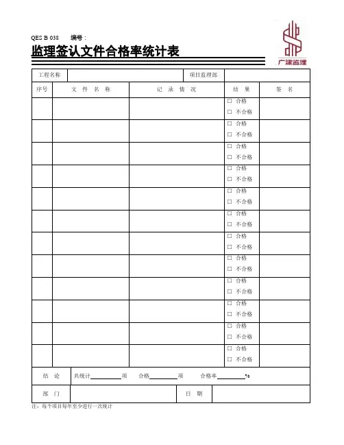 B-038-监理签认文件合格率统计表