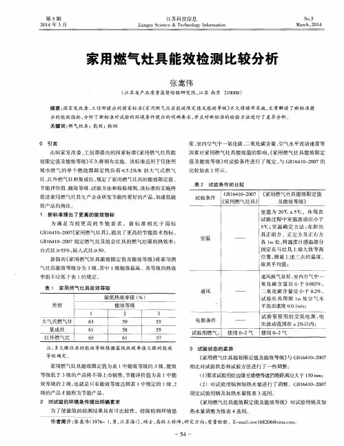 家用燃气灶具能效检测比较分析