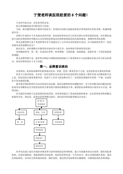 于斐老师谈医院经营的8个问题!