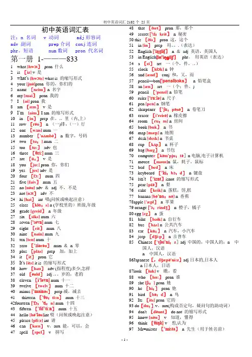 初中英语单词表大全(2182个带音标)