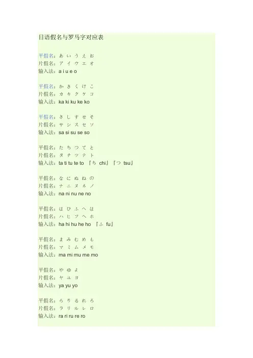 日语假名与罗马字对照表