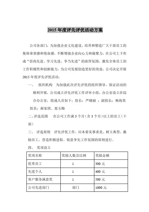 2015年度评先评优活动方案