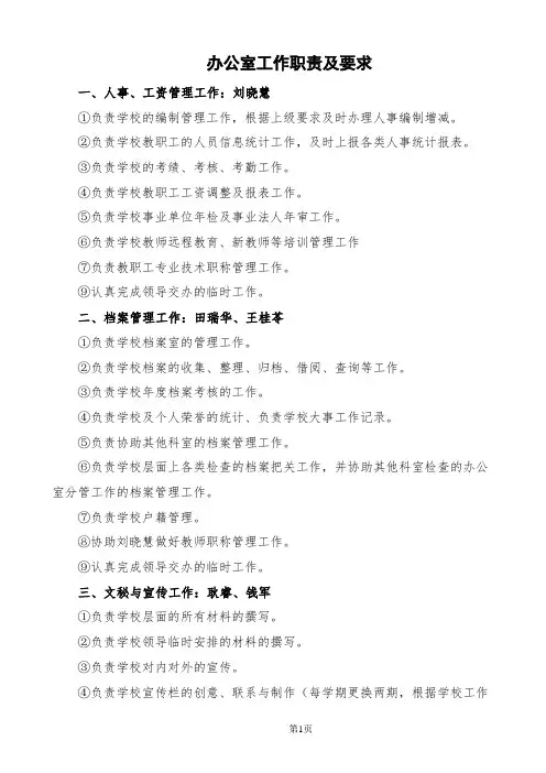 各科室职责及分工