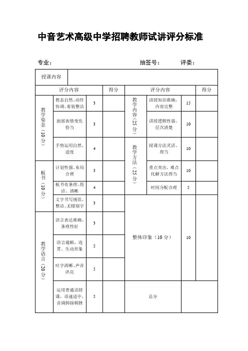 招聘教师试讲评分标准.doc
