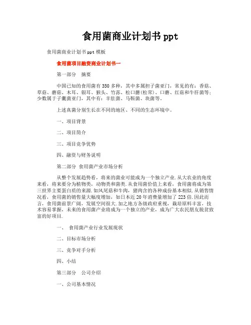 食用菌商业计划书ppt