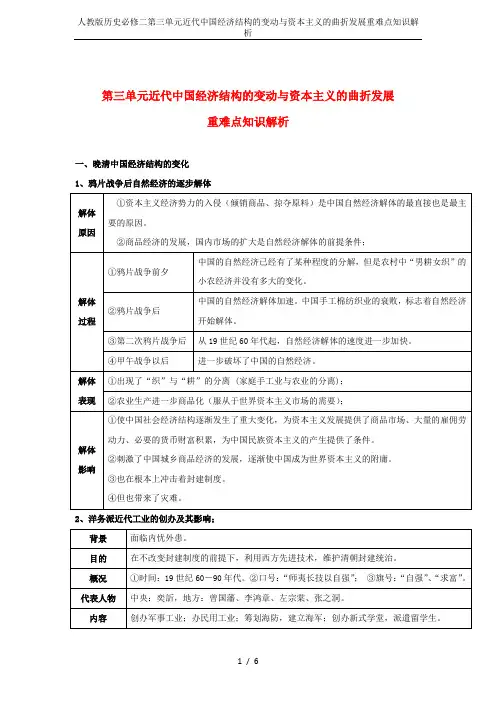 人教版历史必修二第三单元近代中国经济结构的变动与资本主义的曲折发展重难点知识解析