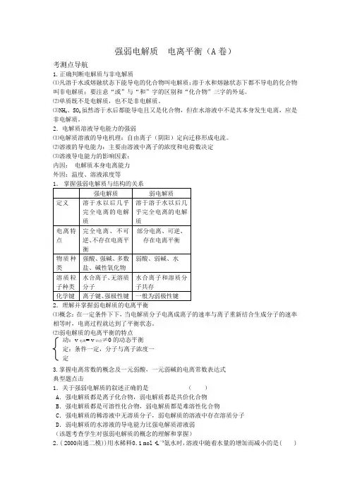 高中化学高考复习《强弱电解质电离平衡》专题讲解及随堂练习