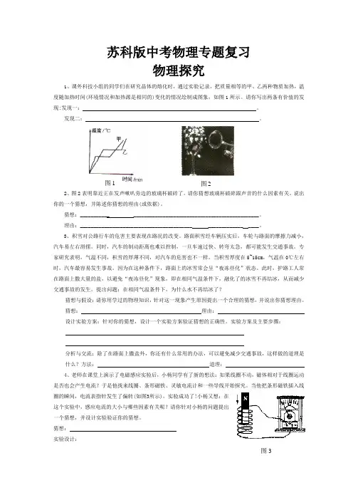 苏科版中考物理专题复习物理探究(附答案)