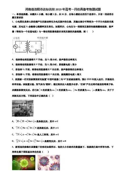 河南省洛阳市达标名校2019年高考一月仿真备考物理试题含解析