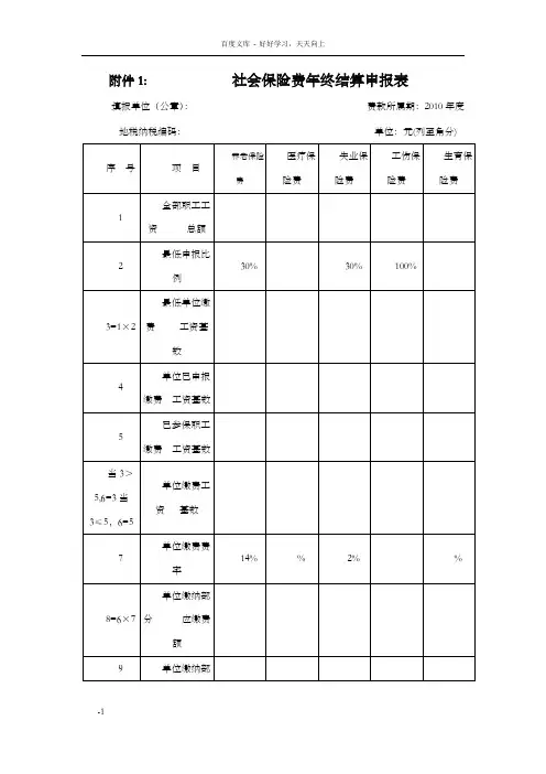 社会保险费年关结算申报表