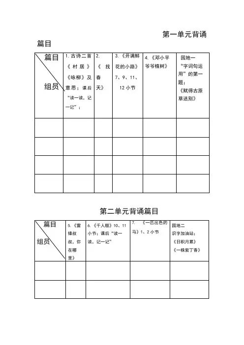 二年级下册课文背诵登记表