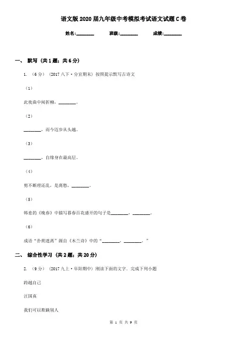 语文版2020届九年级中考模拟考试语文试题C卷