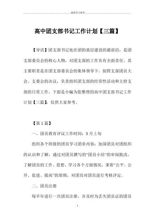 高中团支部书记精品工作计划【三篇】