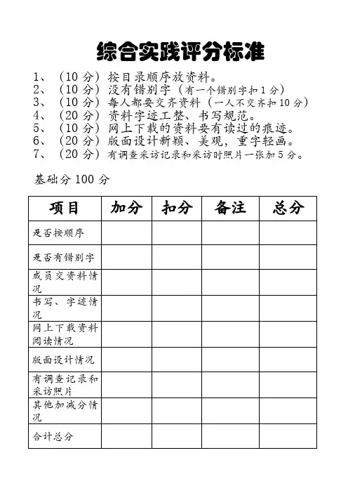综合实践评分标准